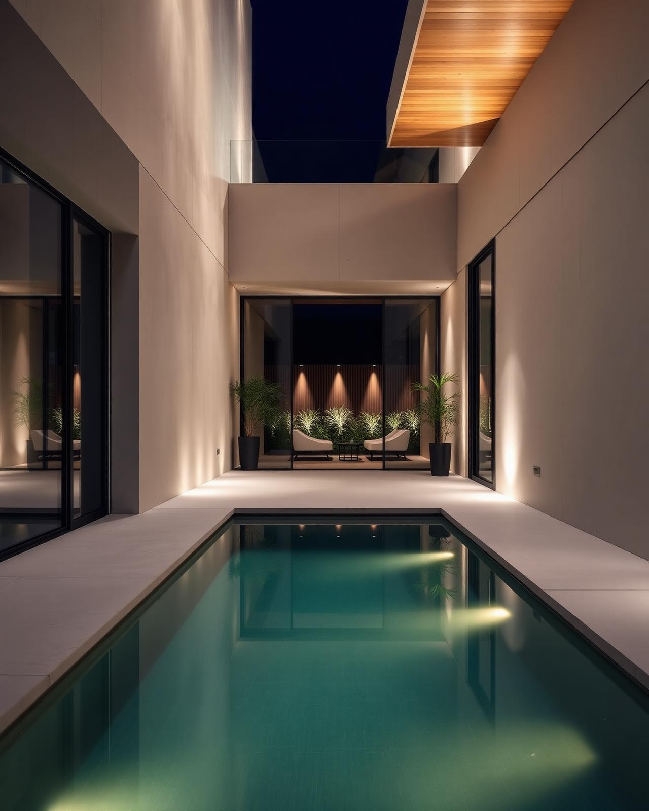 Minimalist courtyard with pool